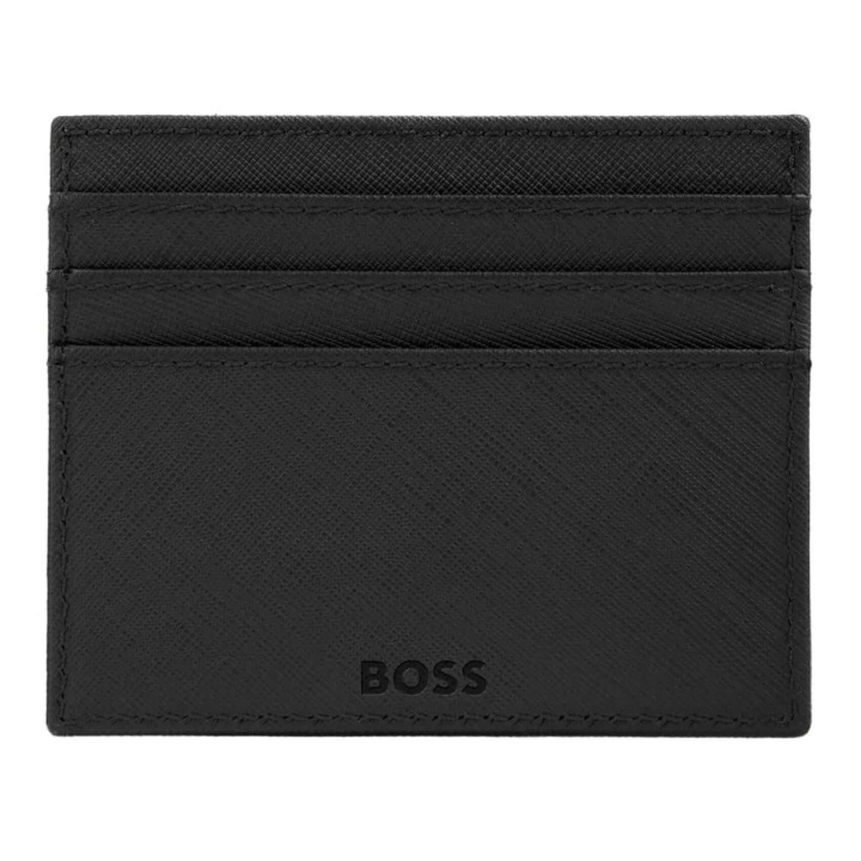 Καρτοθήκη Hugo Boss Double B Saffiano HLC526A σε μαύρο χρώμα από δέρμα στην πίσω πλευρά.