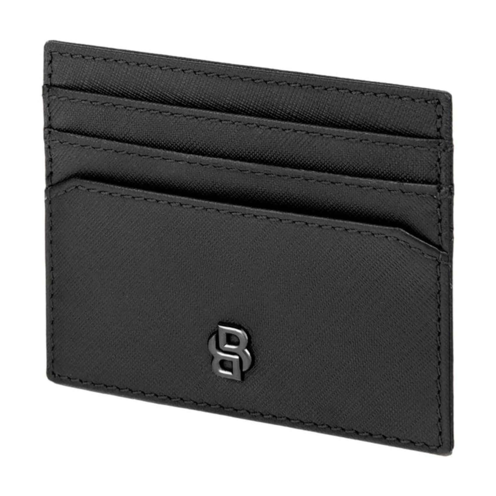 Καρτοθήκη Hugo Boss Double B Saffiano HLC526A σε μαύρο χρώμα από δέρμα στο πλάι.