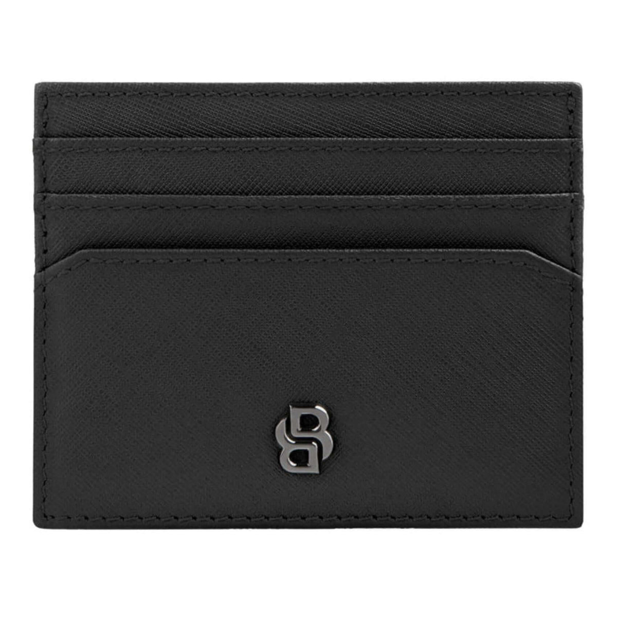 Καρτοθήκη Hugo Boss Double B Saffiano HLC526A σε μαύρο χρώμα από δέρμα.