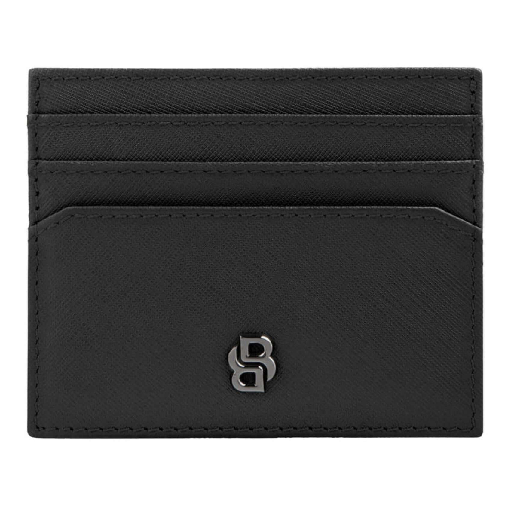 Καρτοθήκη Hugo Boss Double B Saffiano HLC526A σε μαύρο χρώμα από δέρμα.