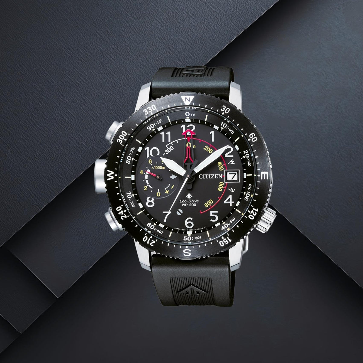 Καταδυτικό ανδρικό ρολόι Citizen Promaster Altichron BN4044-15E με μαύρο λουράκι, μαύρο καντράν 46mm, ημερομηνία, πυξίδα και υψόμετρο