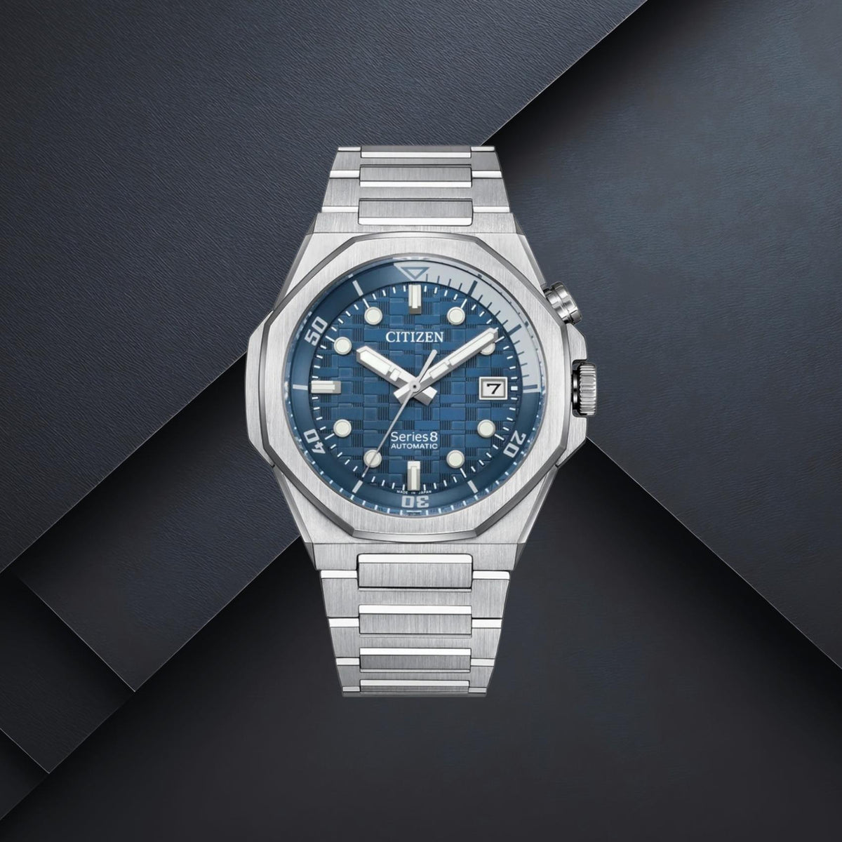 Καταδυτικό ανδρικό ρολόι Citizen Series 8 NB6060-58L με ασημί μπρασελέ, μπλε καντράν 42.6mm, ένδειξη ημερομηνίας