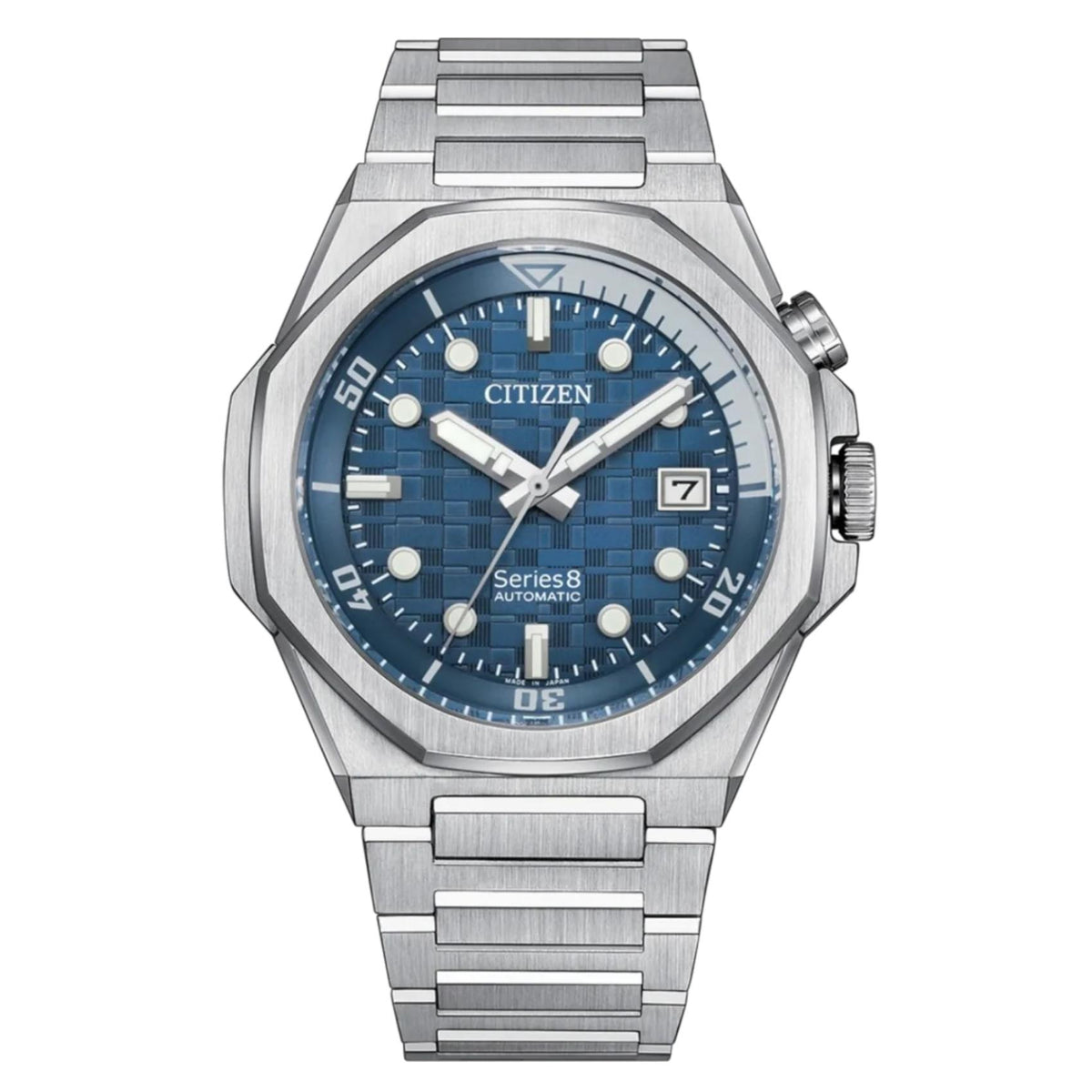 Καταδυτικό ανδρικό ρολόι Citizen Series 8 NB6060-58L με ασημί μπρασελέ και μπλε καντράν