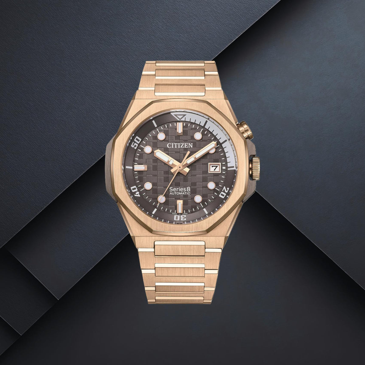 Καταδυτικό ανδρικό ρολόι Citizen Series 8 NB6069-53H με ροζ χρυσό μπρασελέ, γκρι καντράν 42.6mm, ένδειξη ημερομηνίας