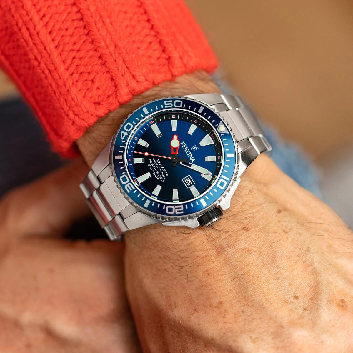 Καταδυτικό Ρολόι Festina F20663/1 Με Ασημί Μπρασελέ & Μπλε Καντράν