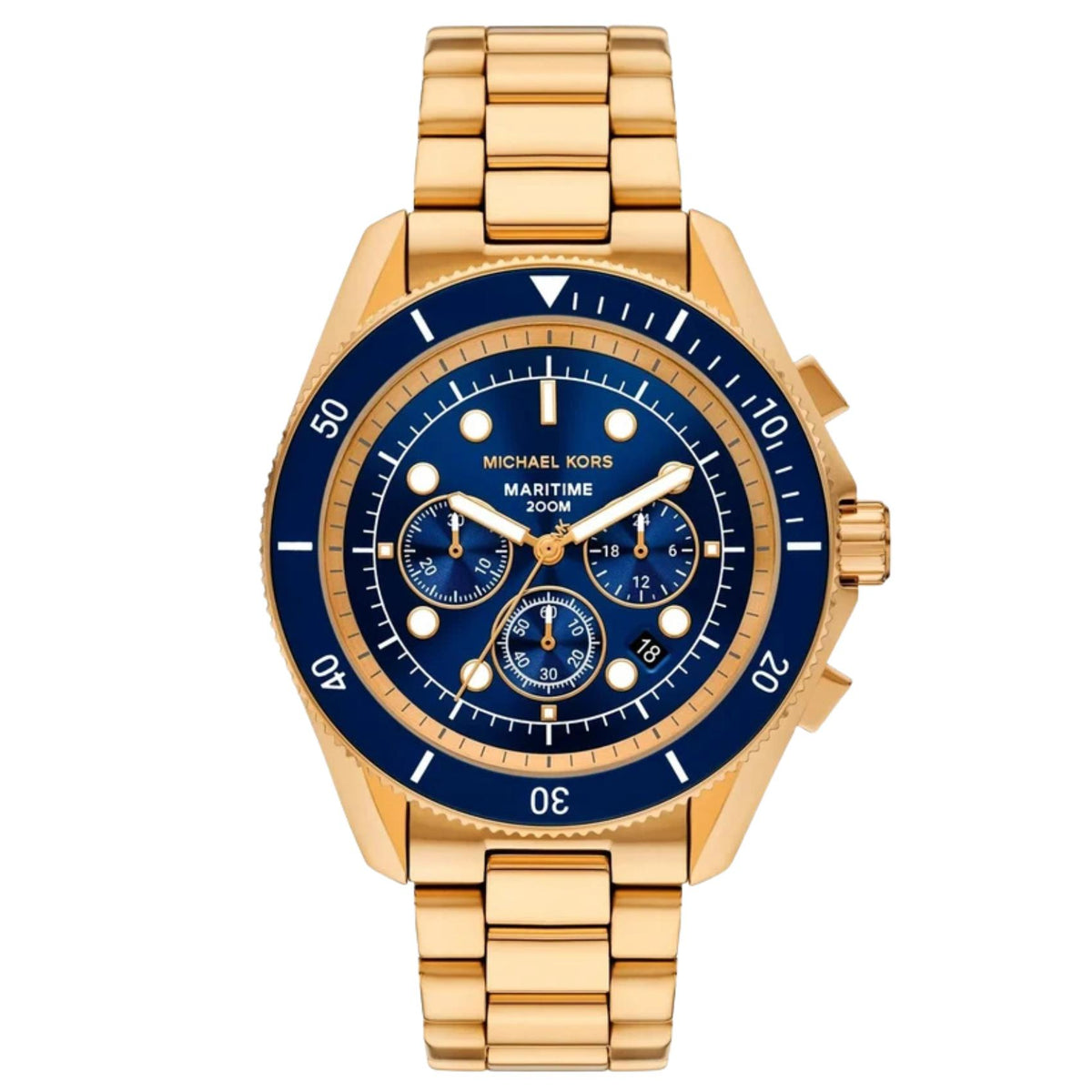 Καταδυτικό ανδρικό ρολόι Michael Kors Maritime MK9202 χρονογράφος με χρυσό μπρασελέ και μπλε καντράν με χρονογράφο και ένδειξη ημερομηνίας
