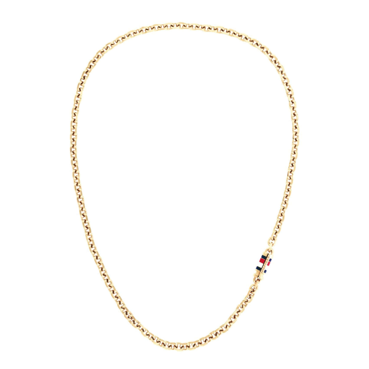 Ανδρικό κολιέ Tommy Hilfiger 2790651 από ανοξείδωτο ατσάλι σε χρυσό χρώμα, με πλεχτή αλυσίδα μήκους 56cm, σε καθαρή λήψη που αναδεικνύει το κομψό φινίρισμα και το minimal design.