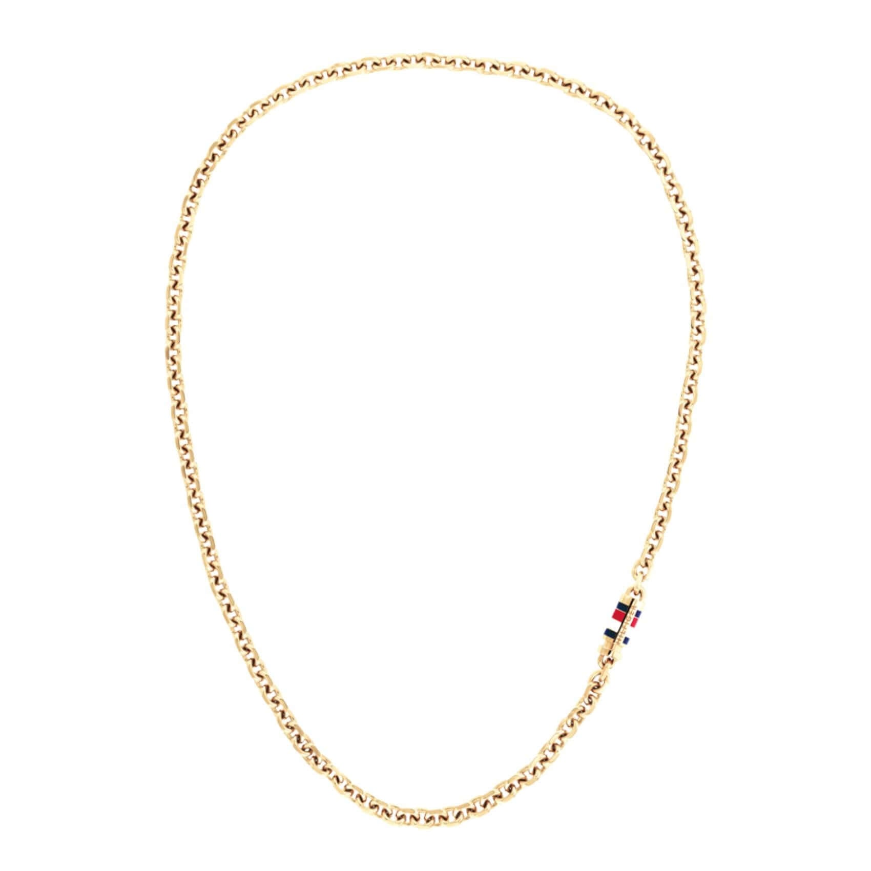 Ανδρικό κολιέ Tommy Hilfiger 2790651 από ανοξείδωτο ατσάλι σε χρυσό χρώμα, με πλεχτή αλυσίδα μήκους 56cm, σε καθαρή λήψη που αναδεικνύει το κομψό φινίρισμα και το minimal design.