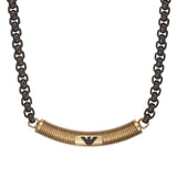 Ανδρικό κολιέ Emporio Armani EGS2925251 με ατσάλινη μαύρη αλυσίδα και ενσωματωμένο στοιχείο σε χρυσό χρώμα.