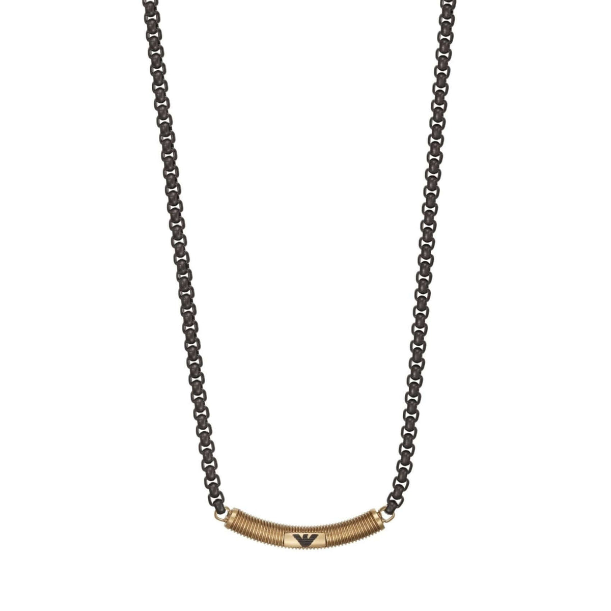 Ανδρικό κολιέ Emporio Armani EGS2925251 με ατσάλινη αλυσίδα σε μαύρο χρώμα και ενσωματωμένο στοιχείο σε χρυσό χρώμα.