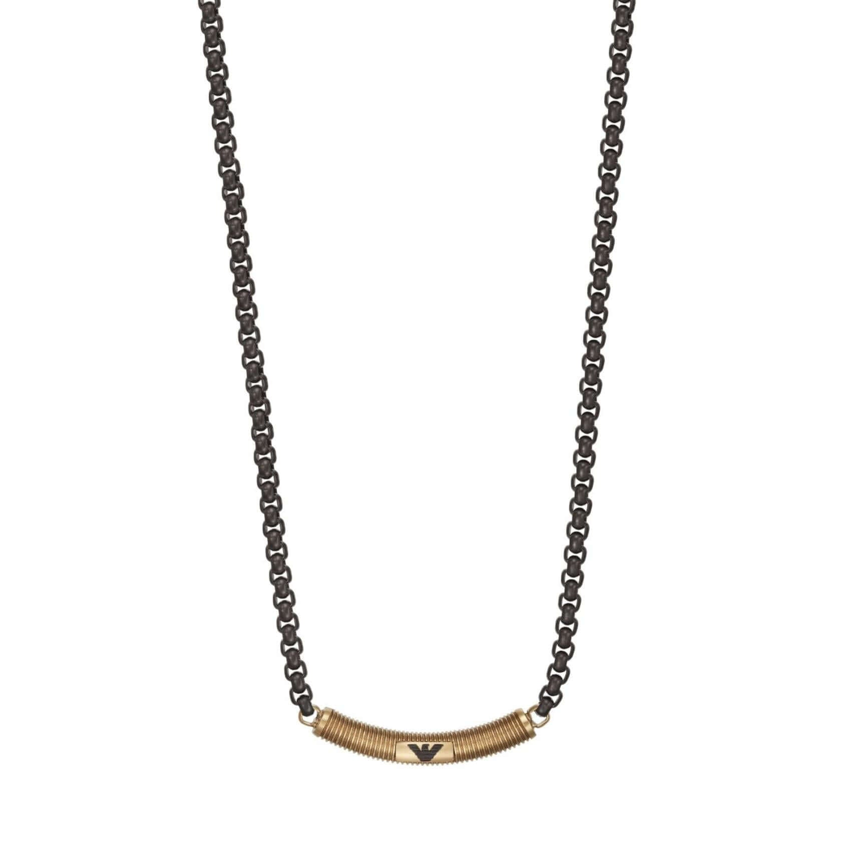 Ανδρικό κολιέ Emporio Armani EGS2925251 με ατσάλινη αλυσίδα σε μαύρο χρώμα και ενσωματωμένο στοιχείο σε χρυσό χρώμα.
