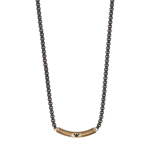 Ανδρικό κολιέ Emporio Armani EGS2925251 με ατσάλινη αλυσίδα σε μαύρο χρώμα και ενσωματωμένο στοιχείο σε χρυσό χρώμα.