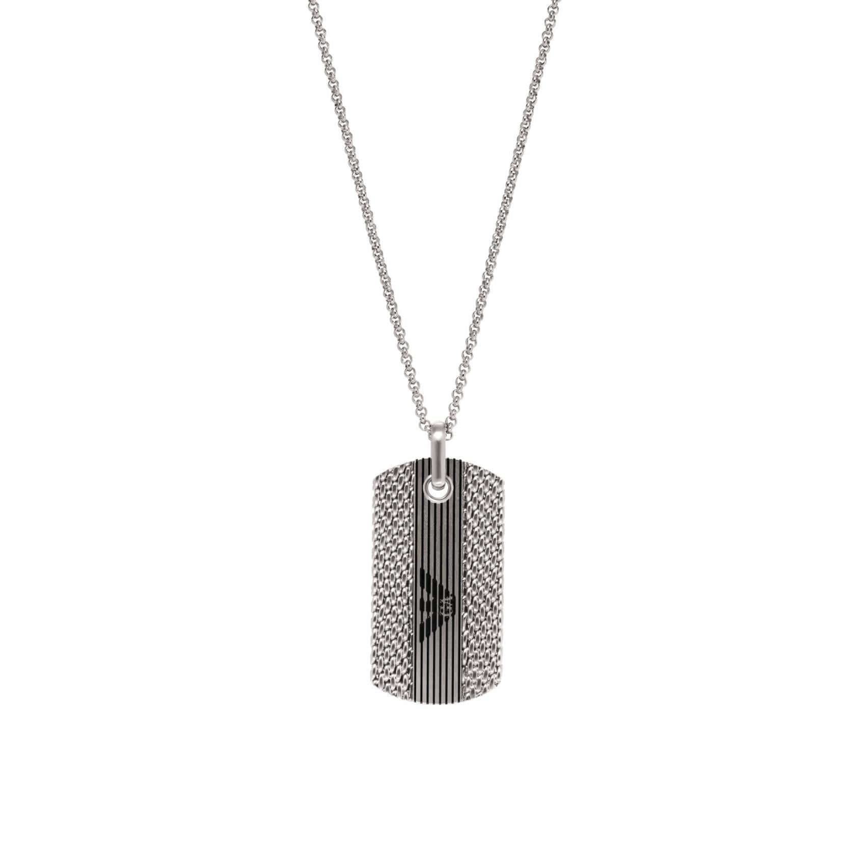 Ανδρικό κολιέ Emporio Armani EGS3149040 με ατσάλινη αλυσίδα σε ασημί χρώμα και κρεμαστό μοτίφ ταυτότητα σε ασημί χρώμα.