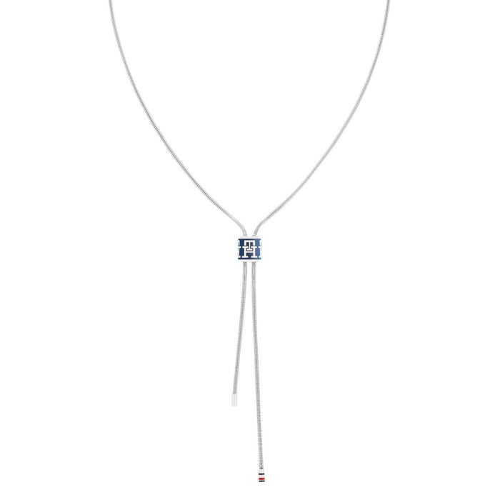 Γυναικείο κολιέ Tommy Hilfiger 2780884 με στοιχείο από μπλε σμάλτο και ασσύμετρες καταλήξεις, κατασκευασμένο από ανοξείδωτο ατσάλι σε ασημί χρώμα.