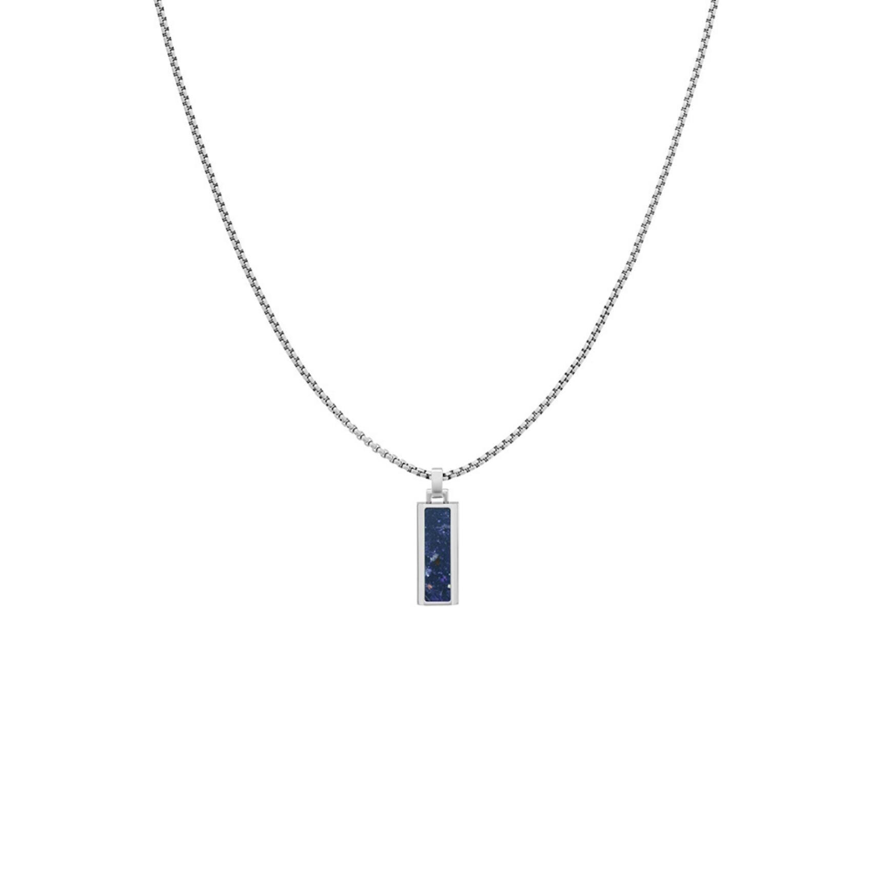 Ανδρικό κολιέ Tommy Hilfiger 2790542, με ορθογώνιο στοιχείο ενσωματομένο στην αλυσίδα κατασκευασμένο από χειρουργικό ατσάλι σε ασημένιο χρώμα με μπλε όνυχα.