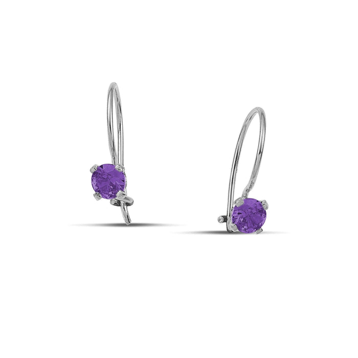 Κρεμαστά σκουλαρίκια από λευκόχρυσο 14 καρατίων με πέτρες από μωβ ζιργκόν.