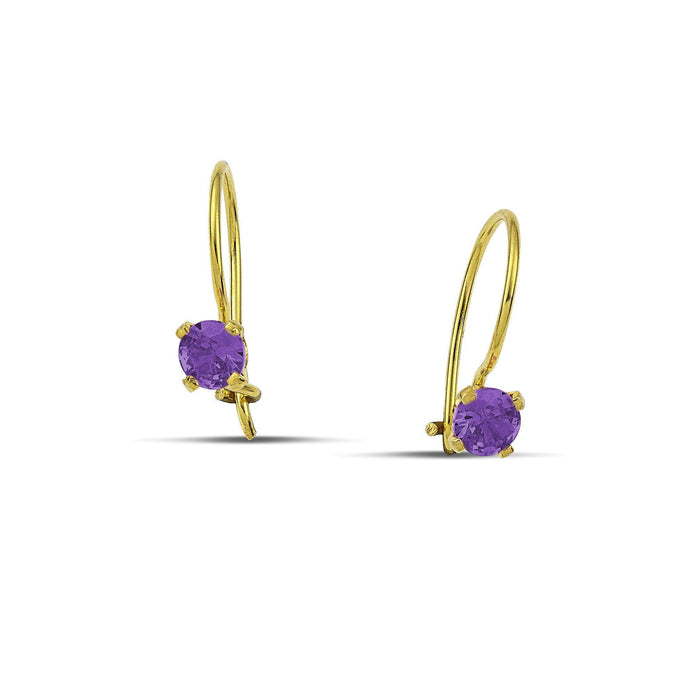 Κρεμαστά σκουλαρίκια από κίτρινο χρυσό 14 καρατίων με πέτρες από μωβ ζιργκόν.