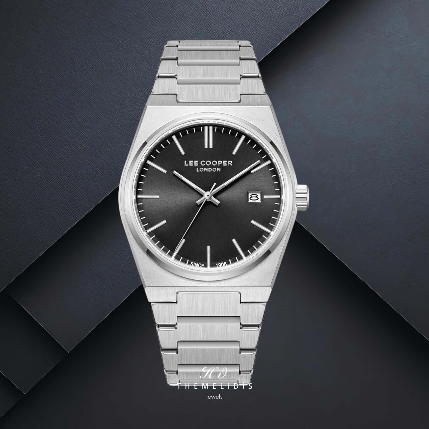 Ανδρικό ρολόι Lee Cooper Gents LC08196.350 με μαύρο καντράν 40mm, ασημί λεπτομέρειες και ατσάλινο μπρασελέ.