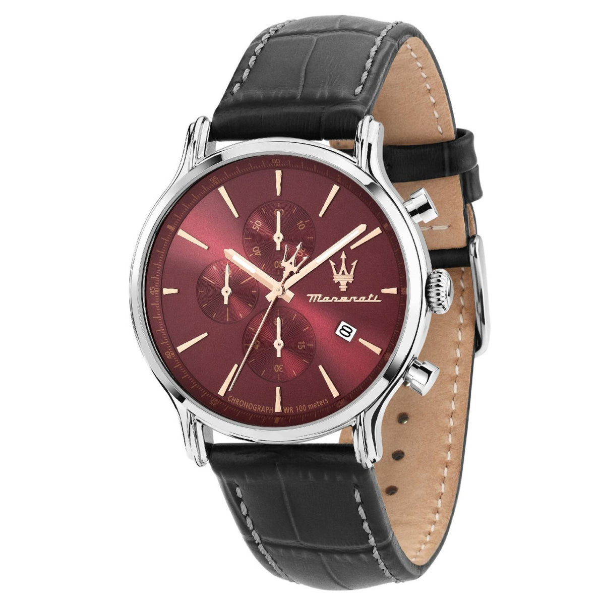 Maserati Epoca Slim R8871618021 ανδρικό ρολόι με μαύρο λουράκι και κόκκινο καντράν