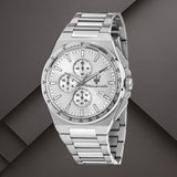 Maserati R8873653005 ανδρικό ρολόι Velocita Slim με ασημί μπρασελέ, ασημί καντράν 41mm και λειτουργία χρονογράφου.