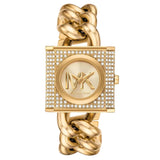 Τετράγωνο γυναικείο ρολόι κλειδαριά Michael Kors Chain Lock MK4711 με χρυσό ατσάλινο μπρασελέ και χρυσό καντράν 25mm με ζιργκόν.