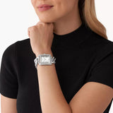 Τετράγωνο γυναικείο ρολόι Michael Kors Emery MK7438 με ασημί ατσάλινο μπρασελέ αλυσίδα και άσπρο καντράν 40mm με ζιργκόν.