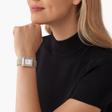 Τετράγωνο γυναικείο ρολόι Michael Kors Emery MK4744 με τρίχρωμο ατσάλινο μπρασελέ και άσπρο καντράν 33mm με ζιργκόν.