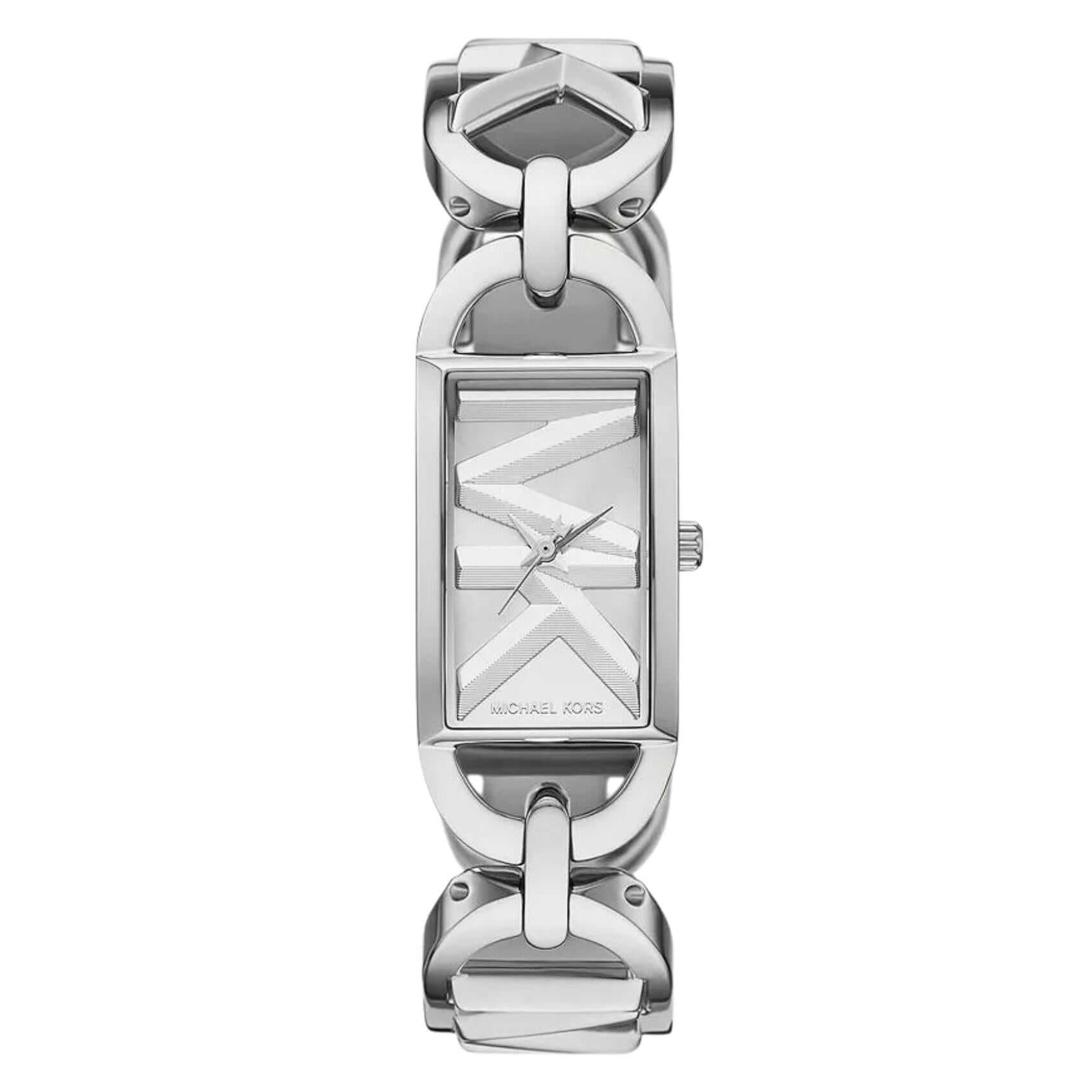 Τετράγωνο γυναικείο ρολόι Michael Kors Empire MK7407 με ασημί ατσάλινο μπρασελέ και ασημί καντράν 30mm.