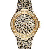 Γυναικείο ρολόι Michael Kors Lennox MK7284 με μπρασελέ σε μάυρο-χρυσό χρώμα γεμάτο ζιργκόν και iced καντράν σε χρυσό χρώμα.