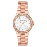 Γυναικείο ρολόι Michael Kors Lennox MK7279 με ροζ χρυσό ατσάλινο μπρασελέ, άσπρο καντράν και στρογγυλό στεφάνι 32mm με ζιργκόν.
