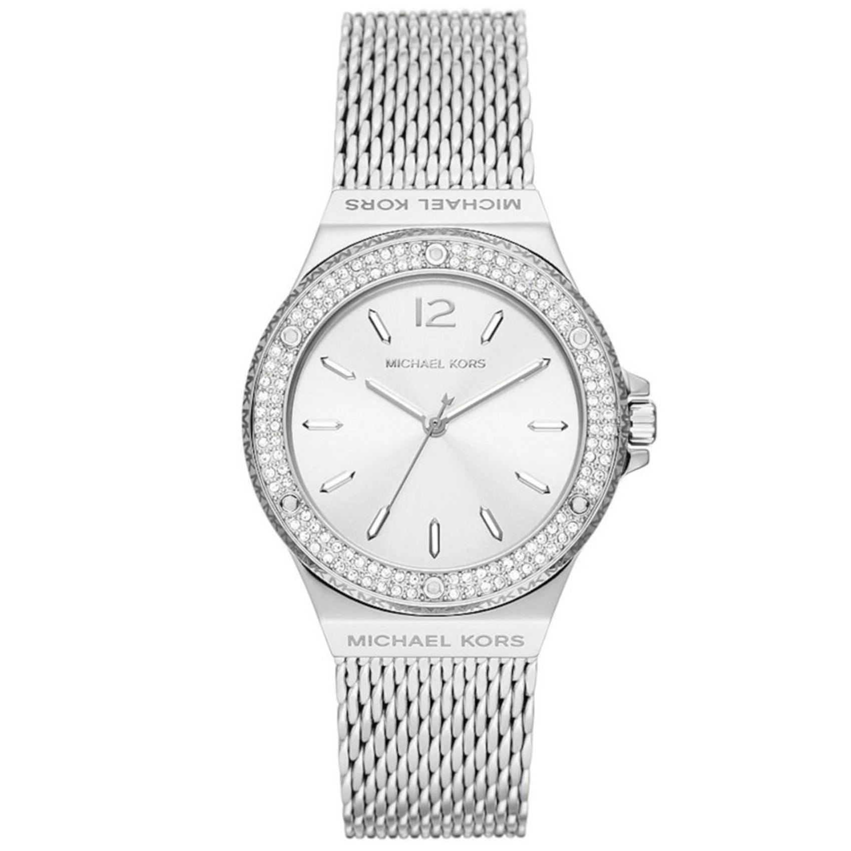Γυναικείο ρολόι Michael Kors Lennox MK7337 με ασημί ατσάλινο μπρασελέ, ασημί καντράν και στρογγυλό στεφάνι 37mm με ζιργκόν.