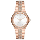 Γυναικείο ρολόι Michael Kors Lennox MK7362 με ροζ χρυσό ατσάλινο μπρασελέ, λευκό καντράν και στρογγυλό στεφάνι 37mm με ζιργκόν.