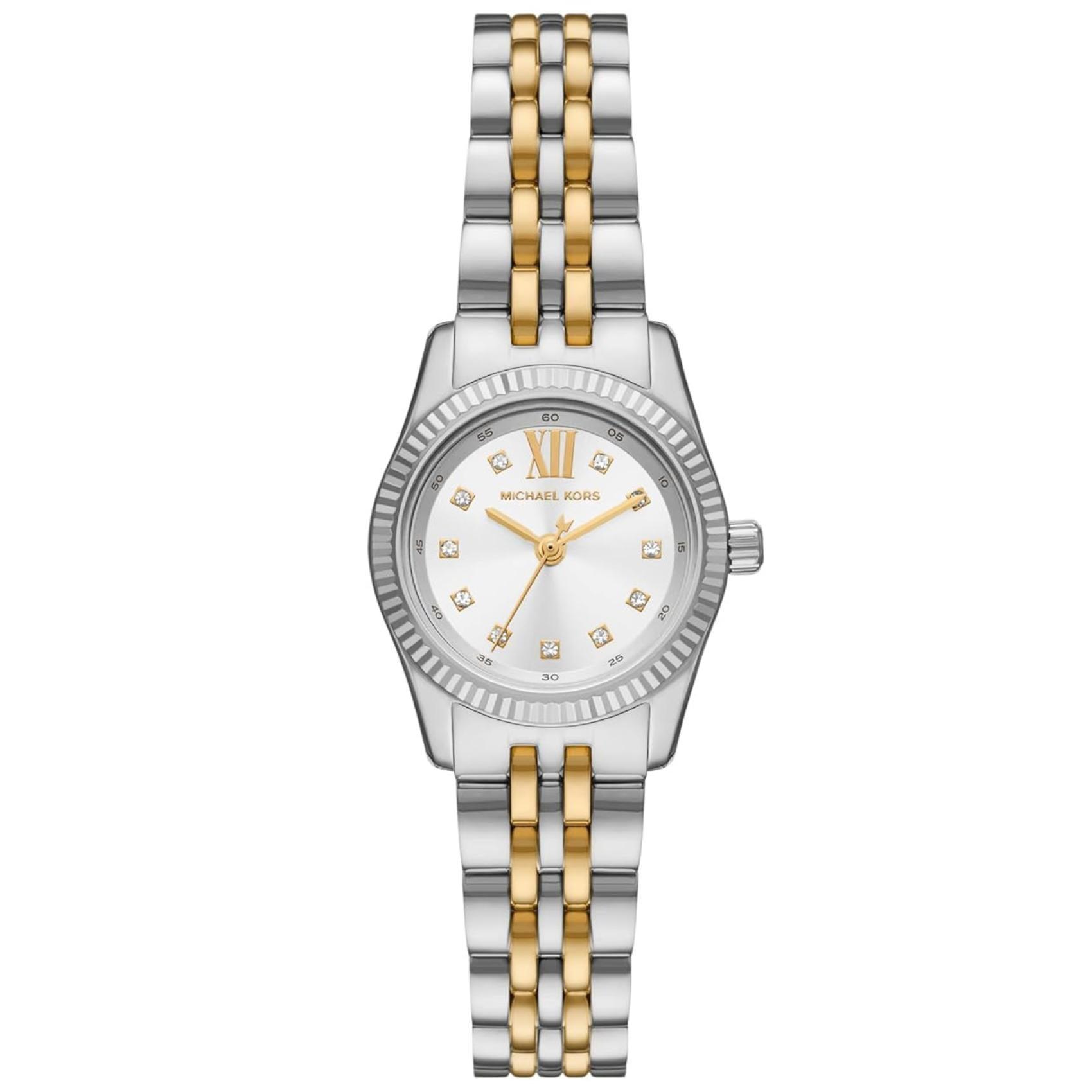 Γυναικείο ρολόι Michael Kors Lexington MK4740 με δίχρωμο ασημί-χρυσό ατσάλινο μπρασελέ, στρογγυλό άσπρο καντράν με ημερομηνία και ζιργκόν και στεφάνι 26mm.