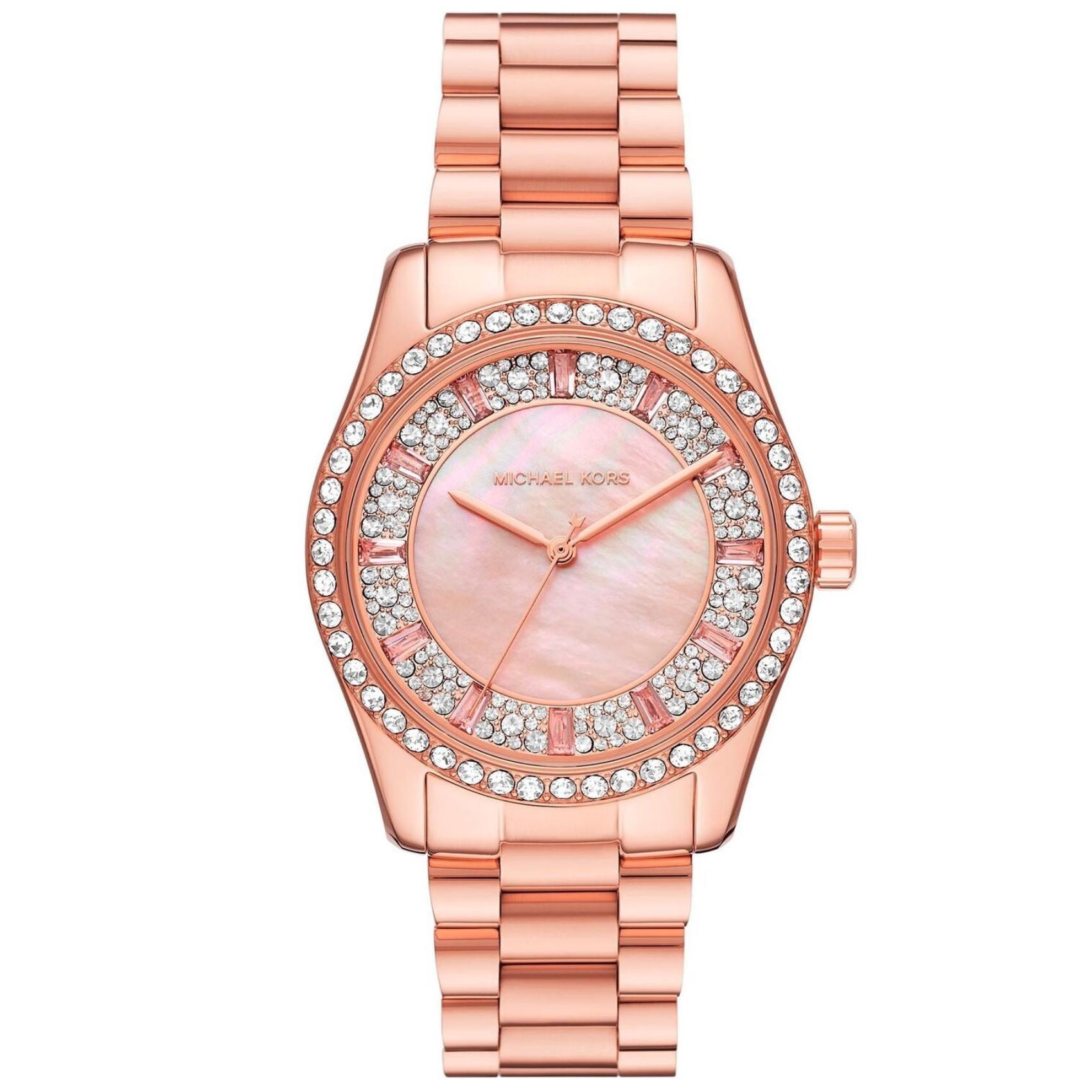Γυναικείο ρολόι Michael Kors Lexington MK7444 με ροζ χρυσό ατσάλινο μπρασελέ, στρογγυλό ροζ χρυσό καντράν με ζιργκόν και στεφάνι 38mm.