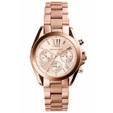 Γυναικείο ρολόι Michael Kors Mini Bradshaw MK5799 χρονογράφος με ατσάλινο μπρασελέ σε ροζ χρυσό χρώμα, στρογγυλό ροζ χρυσό καντράν με ημερομηνία και στεφάνι 36mm.