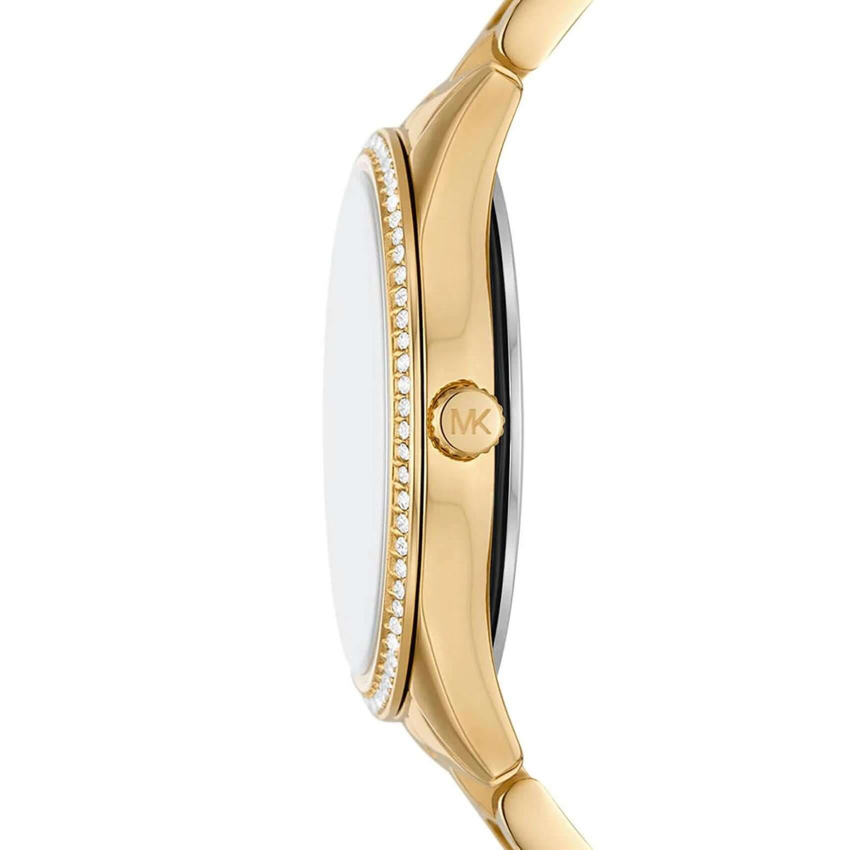 Ρολόι Michael Kors Lauryn MK3899 με χρυσό ατσάλινο μπρασελέ και άσπρο φίλντισι καντράν διαμέτρου 33mm με ζιργκόν.