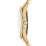 Ρολόι Michael Kors Lauryn MK3899 με χρυσό ατσάλινο μπρασελέ και άσπρο φίλντισι καντράν διαμέτρου 33mm με ζιργκόν.