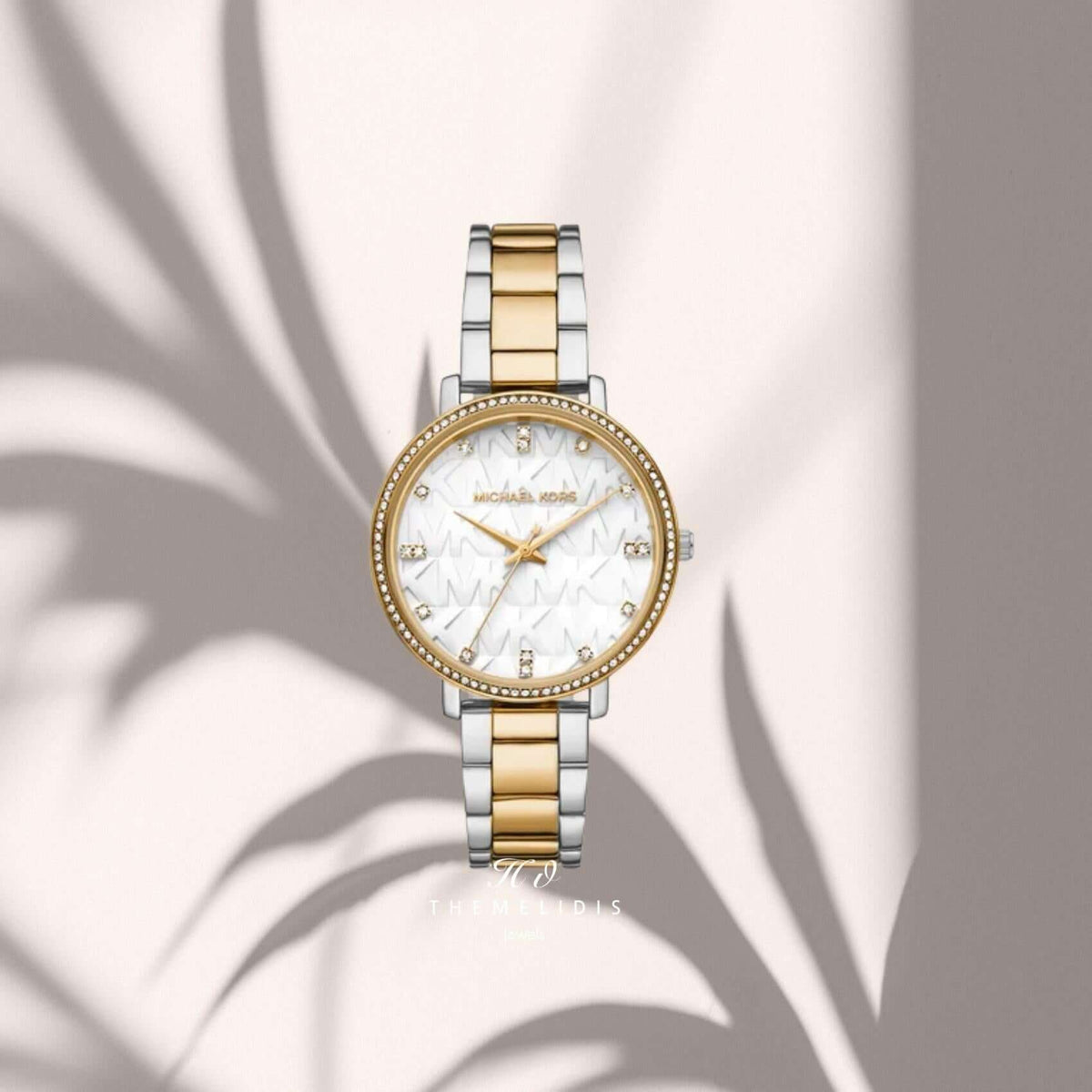 Γυναικείο ρολόι Michael Kors Pyper MK4918 με λευκό καντράν 38mm, διακριτικά ζιργκόν και δίχρωμο ασημί-χρυσό μπρασελέ.