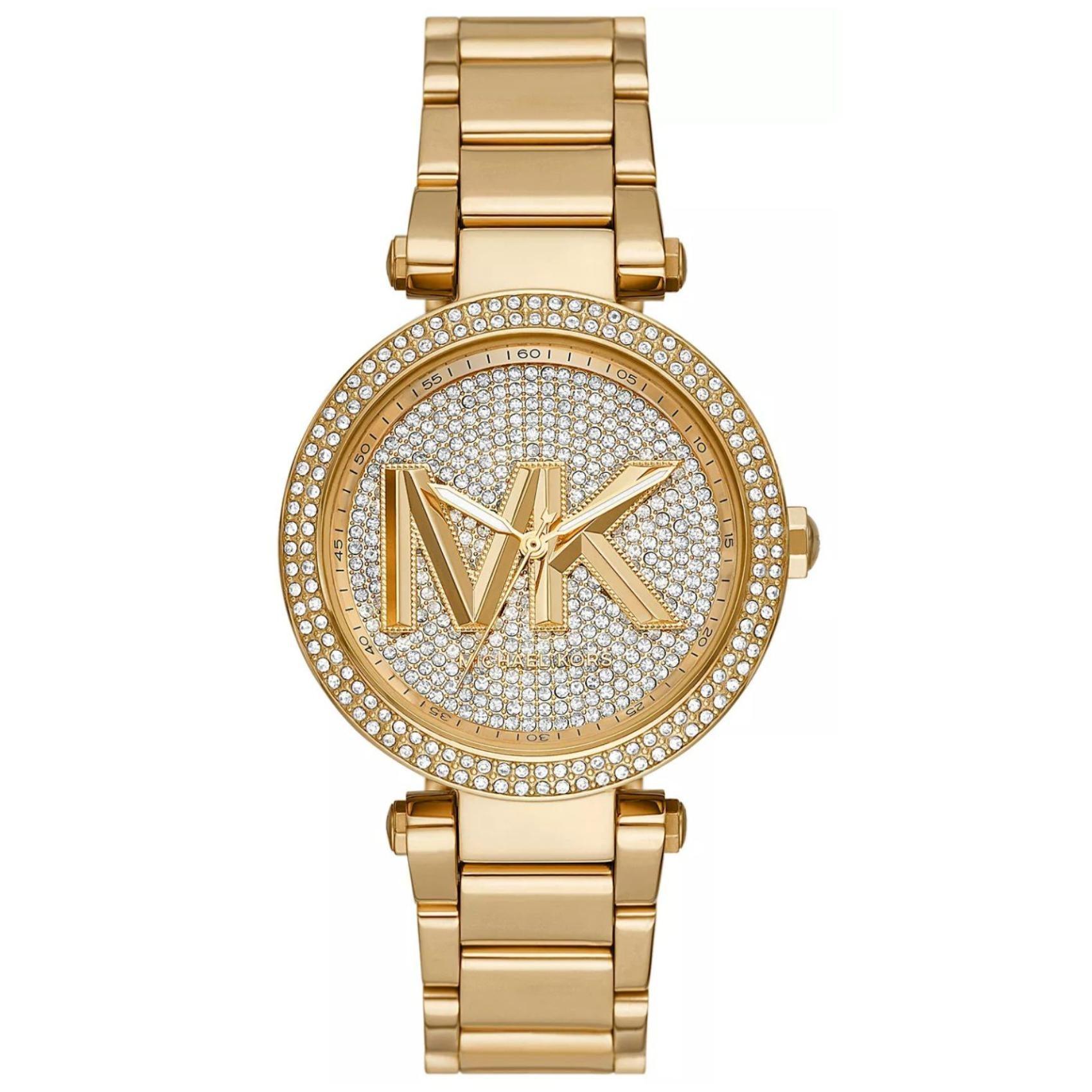 Γυναικείο ρολόι Michael Kors Parker MK7283 με ατσάλινο μπρασελέ σε χρυσό χρώμα, στρογγυλό χρυσό καντράν και στεφάνι 39mm με ζιργκόν.