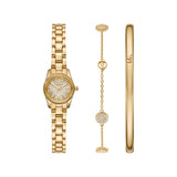 Σετ Michael Kors Petite Lexington MK4944SET με γυναικείο χρυσό ρολόι και δύο χρυσά βραχιόλια από ανοξείδωτο ατσάλι με ζιργκόν.