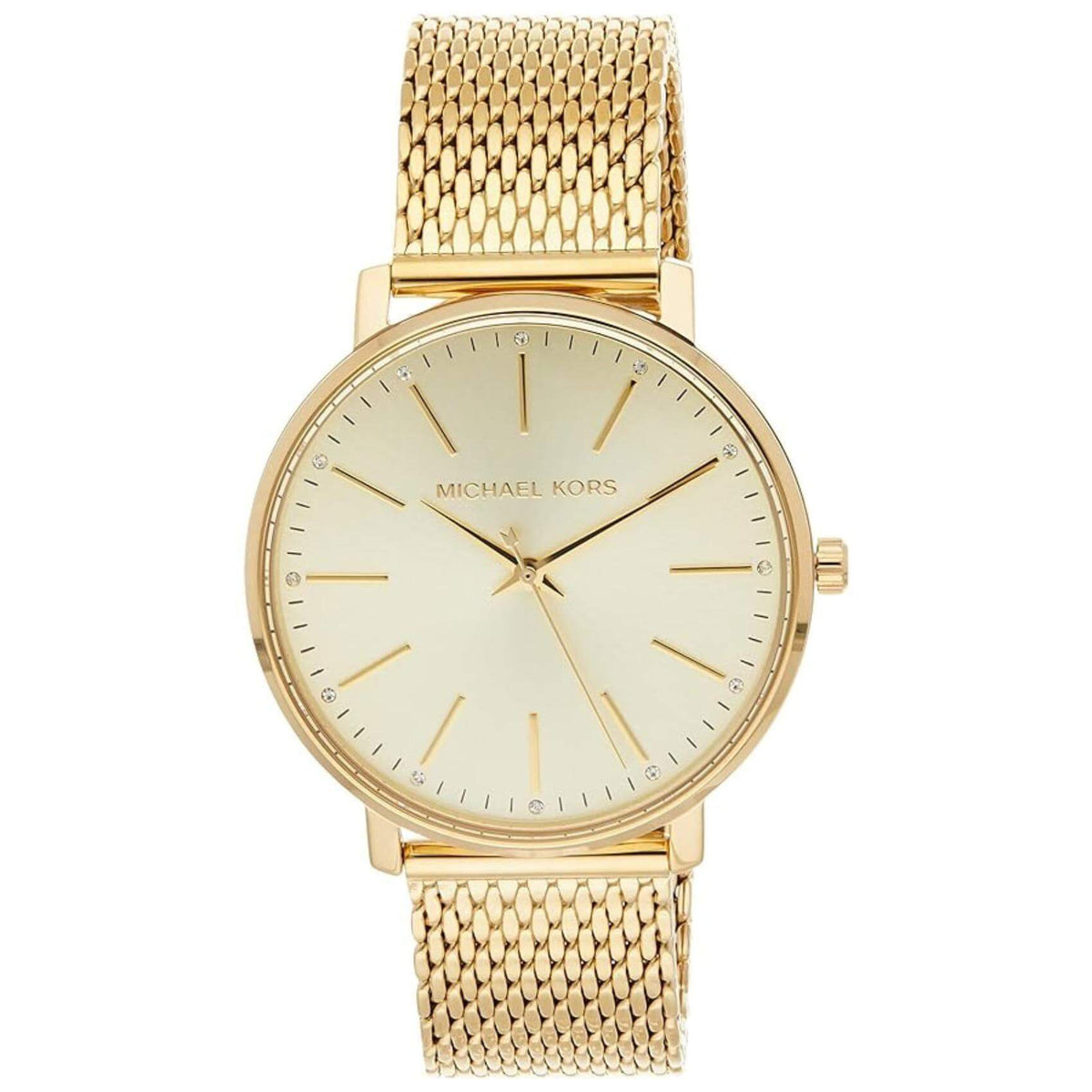Γυναικείο ρολόι Michael Kors Pyper MK4339 με χρυσό ατσάλινο μπρασελέ, στρογγυλό χρυσό καντράν με ζιργκόν και στεφάνι 37mm.