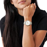Γυναικείο ρολόι Michael Kors Pyper MK4595 με δίχρωμο ασημί-χρυσό ατσάλινο μπρασελέ, στρογγυλό άσπρο καντράν με ζιργκόν και στεφάνι 37mm.