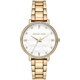 Γυναικείο ρολόι Michael Kors Pyper MK4666 με χρυσό ατσάλινο μπρασελέ, στρογγυλό άσπρο καντράν με ζιργκόν και στεφάνι 37mm.