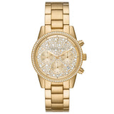 Γυναικείο ρολόι Michael Kors Ritz MK7310 χρονογράφος με ατσάλινο μπρασελέ σε χρυσό χρώμα χρυσό καντράν με ημερομηνία και στεφάνι 37mm με ζιργκόν.