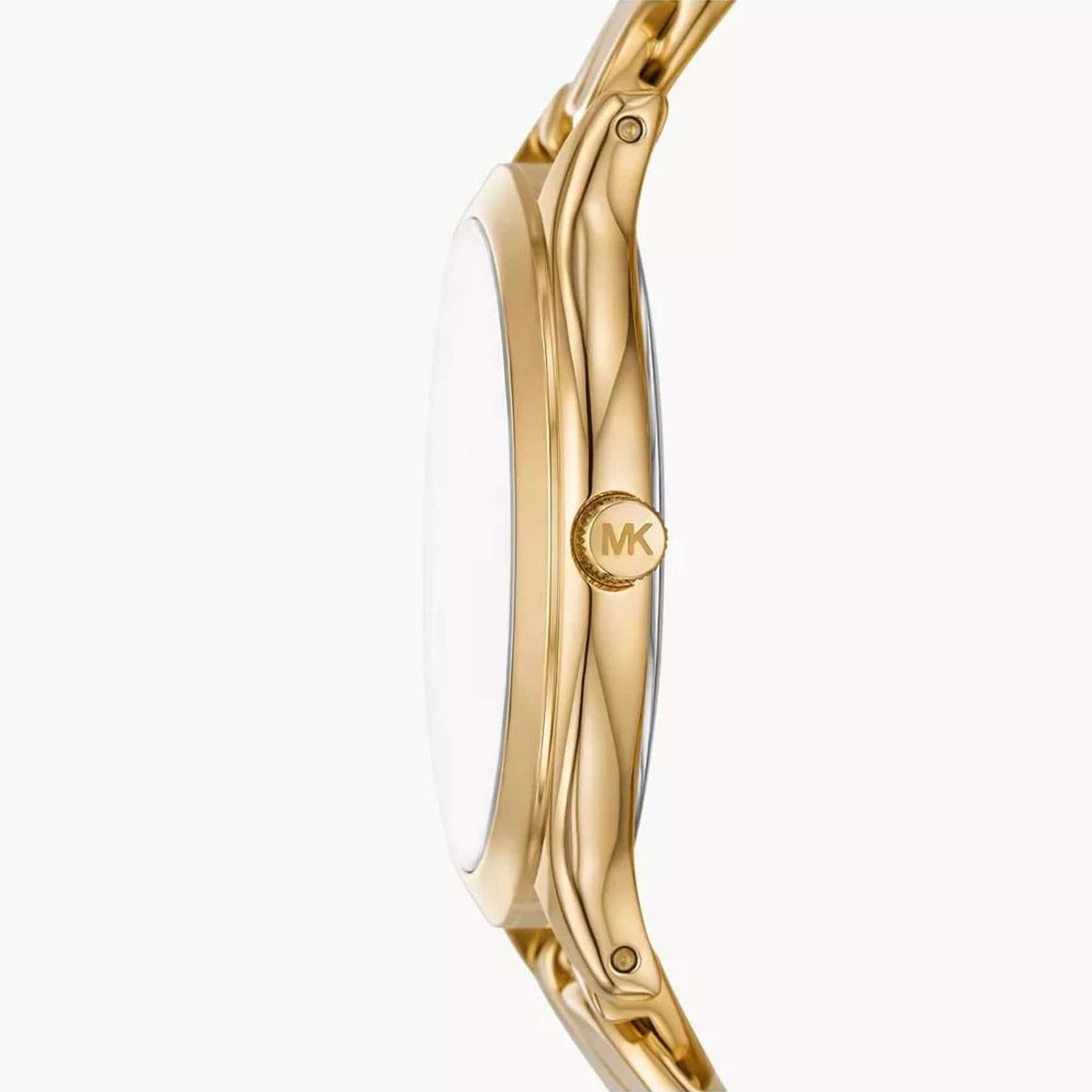 Γυναικείο ρολόι Michael Kors Slim Runway MK7472 με χρυσό ατσάλινο μπρασελέ σε πλέξιμο αλυσίδας και άσπρο καντράν 38mm.