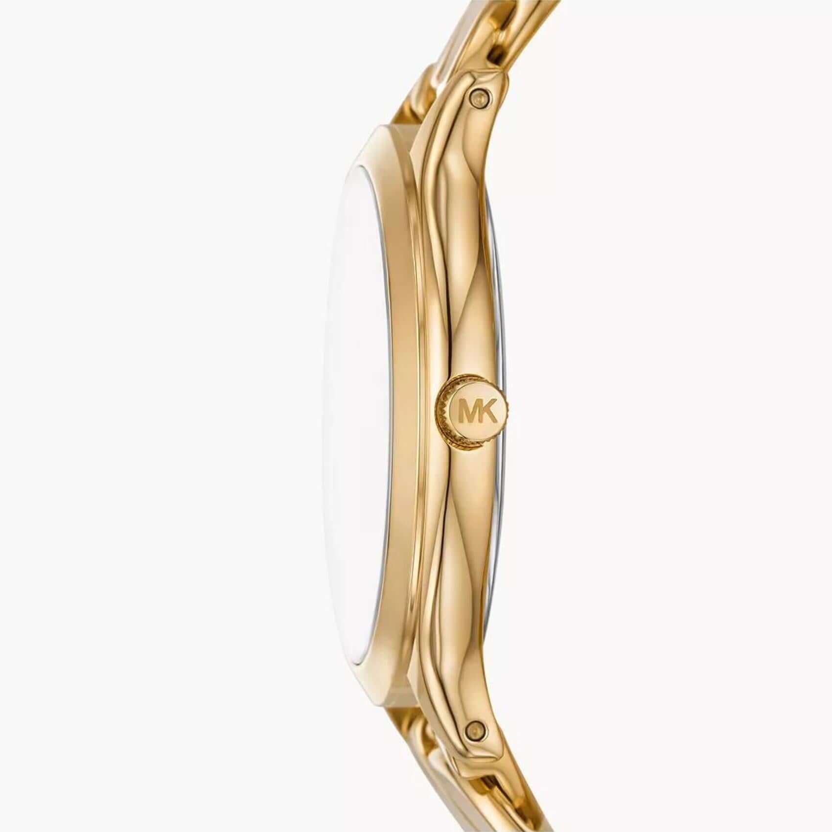 Γυναικείο ρολόι Michael Kors Slim Runway MK7472 με χρυσό ατσάλινο μπρασελέ σε πλέξιμο αλυσίδας και άσπρο καντράν 38mm.
