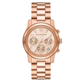 Γυναικείο ρολόι χρονογράφος Michael Kors Runway MK7324 με ροζ χρυσό ατσάλινο μπρασελέ και ροζ χρυσό καντράν διαμέτρου 38mm.