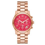 Γυναικείο ρολόι χρονογράφος Michael Kors Runway MK7352 με ροζ χρυσό ατσάλινο μπρασελέ και ροζ καντράν διαμέτρου 38mm.
