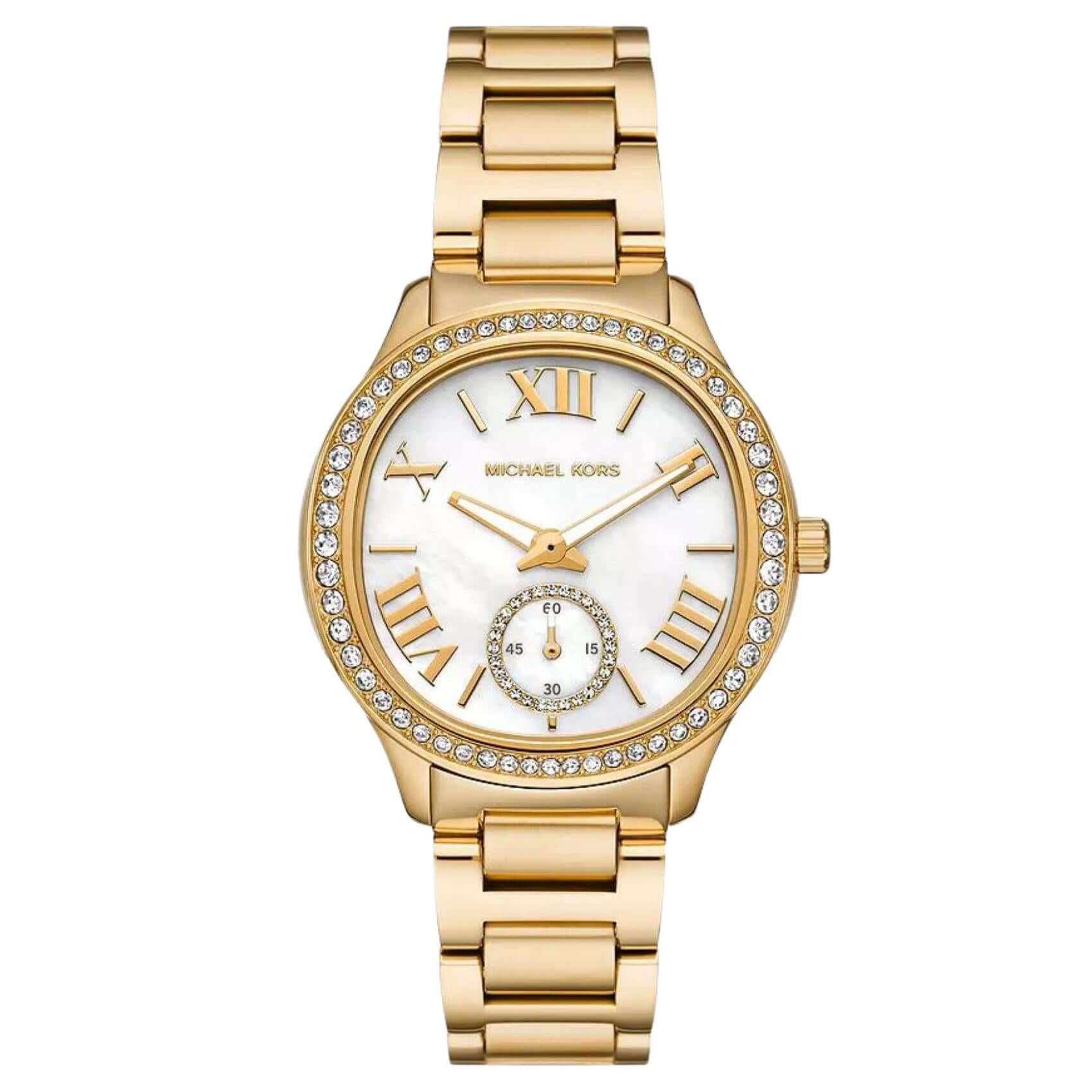 Γυναικείο ρολόι Michael Kors Sage MK4805 με χρυσό ατσάλινο μπρασελέ και άσπρο φίλντισι καντράν 38mm με ζιργκόν.
