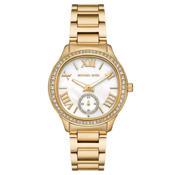 Γυναικείο ρολόι Michael Kors Sage MK4805 με χρυσό ατσάλινο μπρασελέ και άσπρο φίλντισι καντράν 38mm με ζιργκόν.